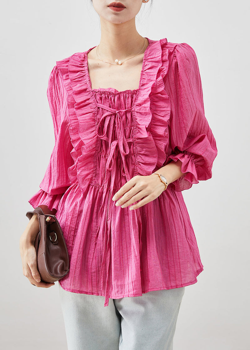 Rose Square Collar Ruffled Cotton Shirt Tops Fall