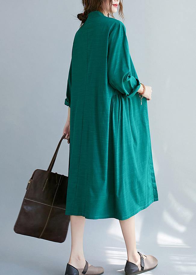Diy Stand Collar Button Down Spring Quilting Clothes Shirts Green Dresses