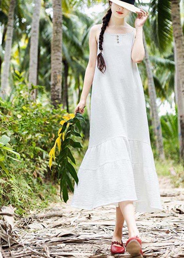 White Summer Patchwork Cotton Maxi Dress
