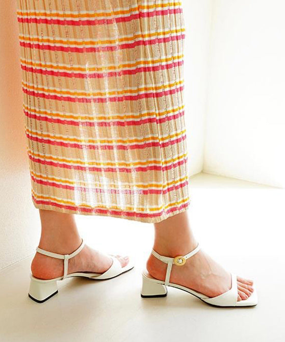 Splicing Chunky Sandals Red Genuine Leather Peep Toe