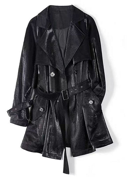 Black Peter Pan Collar Tie Waist Patchwork Fuzzy Fur Fluffy Coats Winter