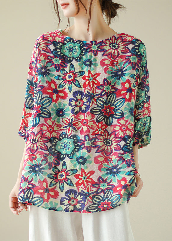 Handmade O-neck Print Low High Design Shirts Half Sleeve