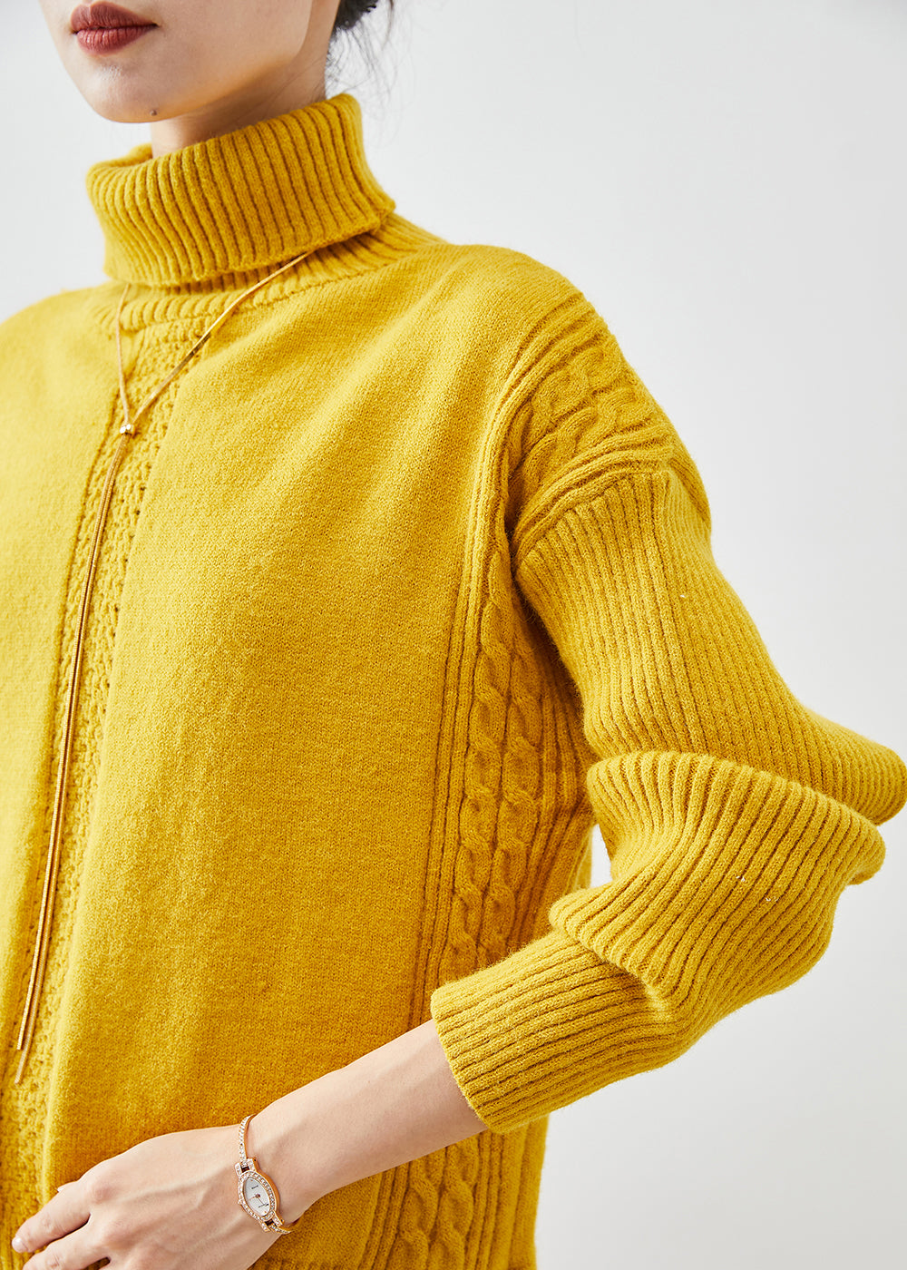 Yellow Turtle Neck Warm Knit Two Pieces Set Fall