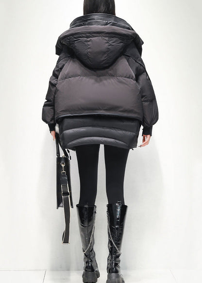 Green Zippered Hooded Pockets Duck Down Jacket Winter