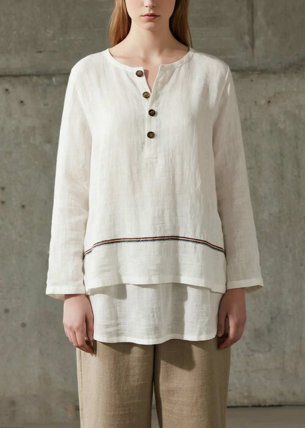 White Oversized Patchwork Cotton Tops Spring