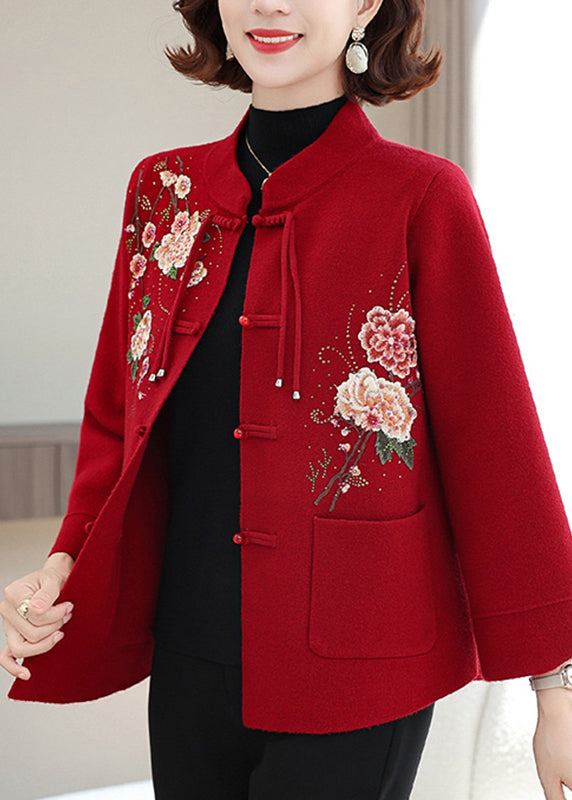 Mulberry Print Pockets Wool Knit Coats Spring