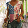 Women's Vintage Independence Day Flag Floral Vest artswardrobe