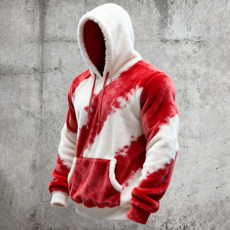 Comstylish Men's Christmas Color Block Striped Flannel Hoodie