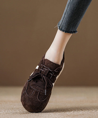 Red Suede Lace Up Splicing Flat Shoes