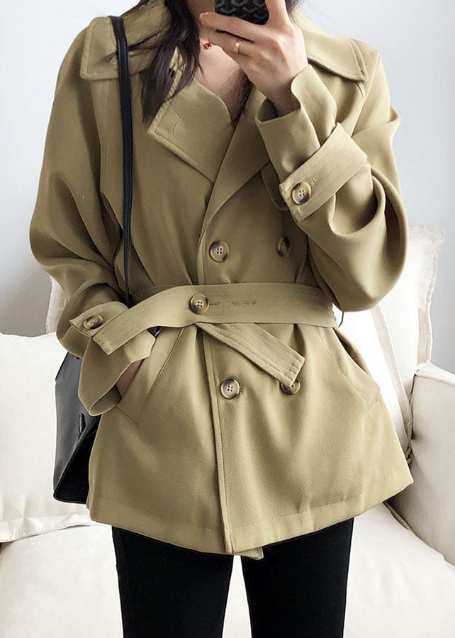 Khaki Peter Pan Collar Pockets Button Tunic Jackets Spring