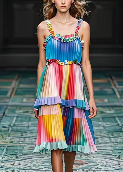 Rainbow Ruffled Striped Summer Dress
