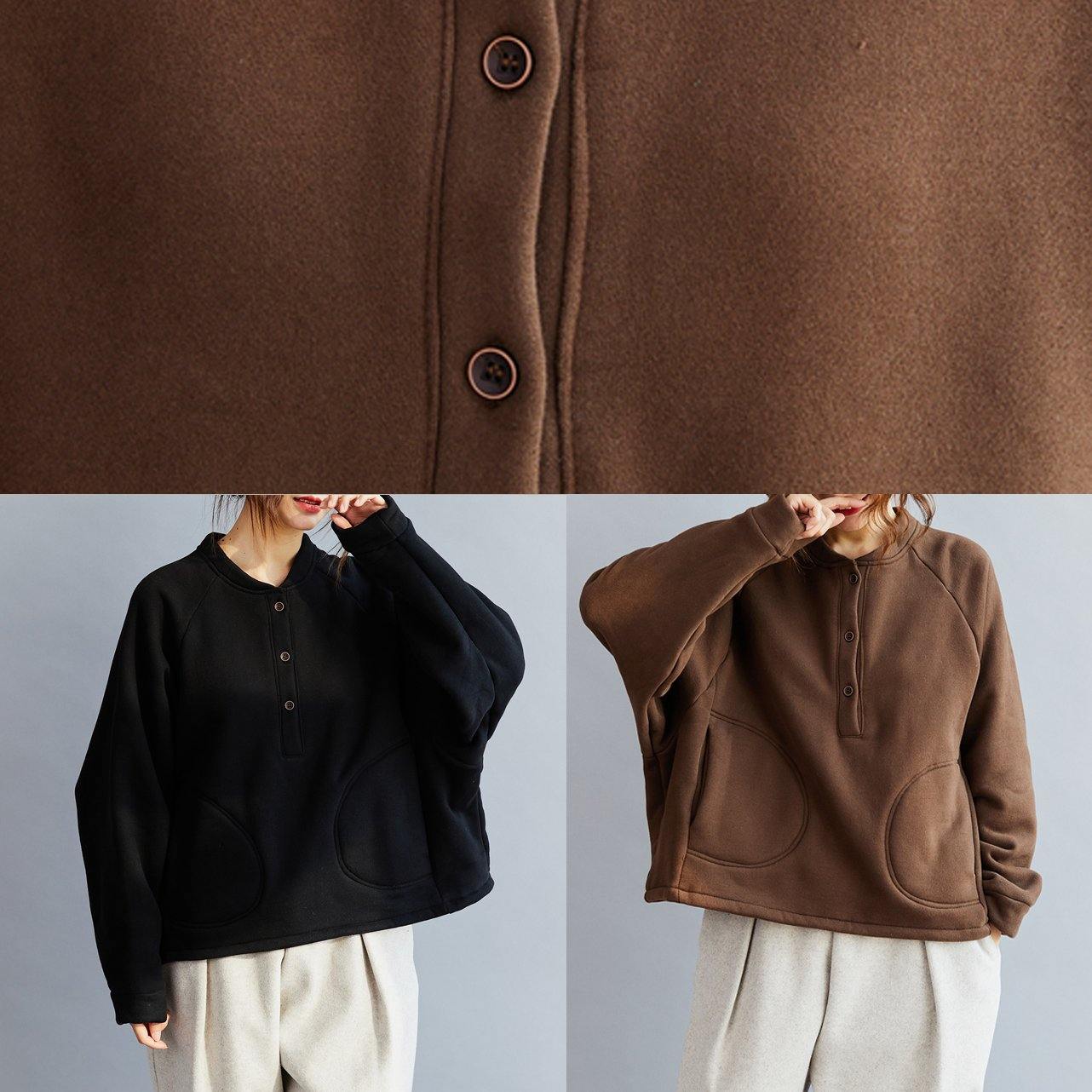 Natural O Neck Cotton Loose Clothes Work Brown Blouse