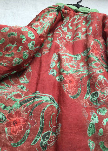 Red Button Print Cotton Filled Coats Long Sleeve