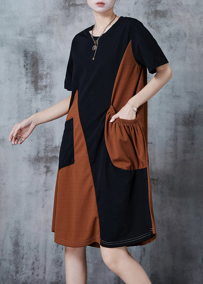Black Asymmetrical Patchwork Pocket Cotton Dresses Summer