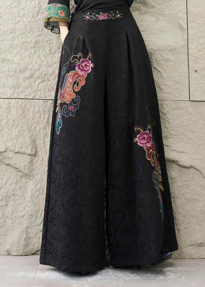 Purple Embroidered Pockets Cotton Pants Trousers Fall