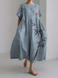Comstylish Simple Bamboo Japanese Art Linen Blend Maxi Dress