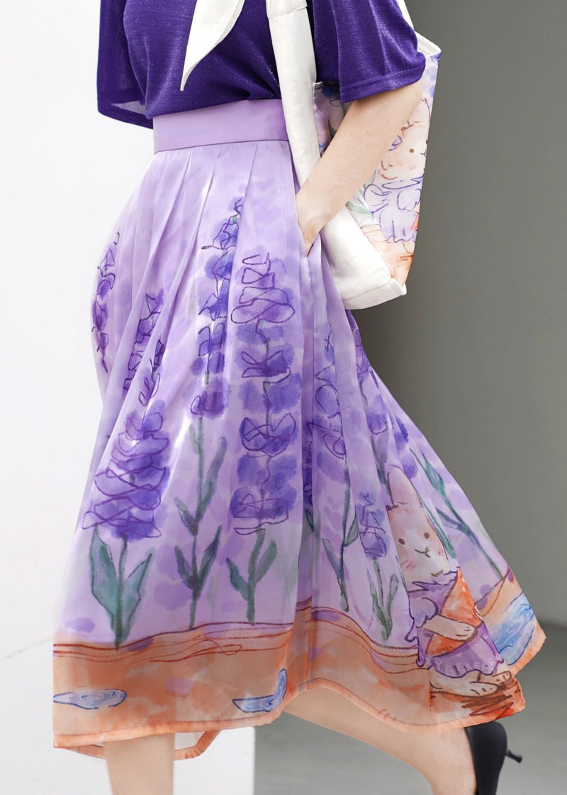 French Purple High Waist Tulle a Line Skirts Summer