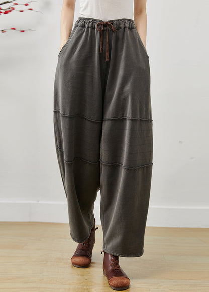 Grey Oversized Patchwork Cotton Harem Pants Fall