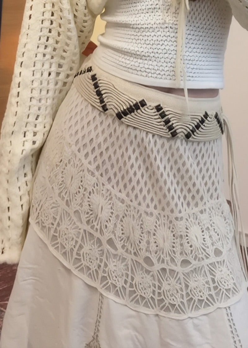 White High Waist Patchwork Lace a Line Skirts Spring