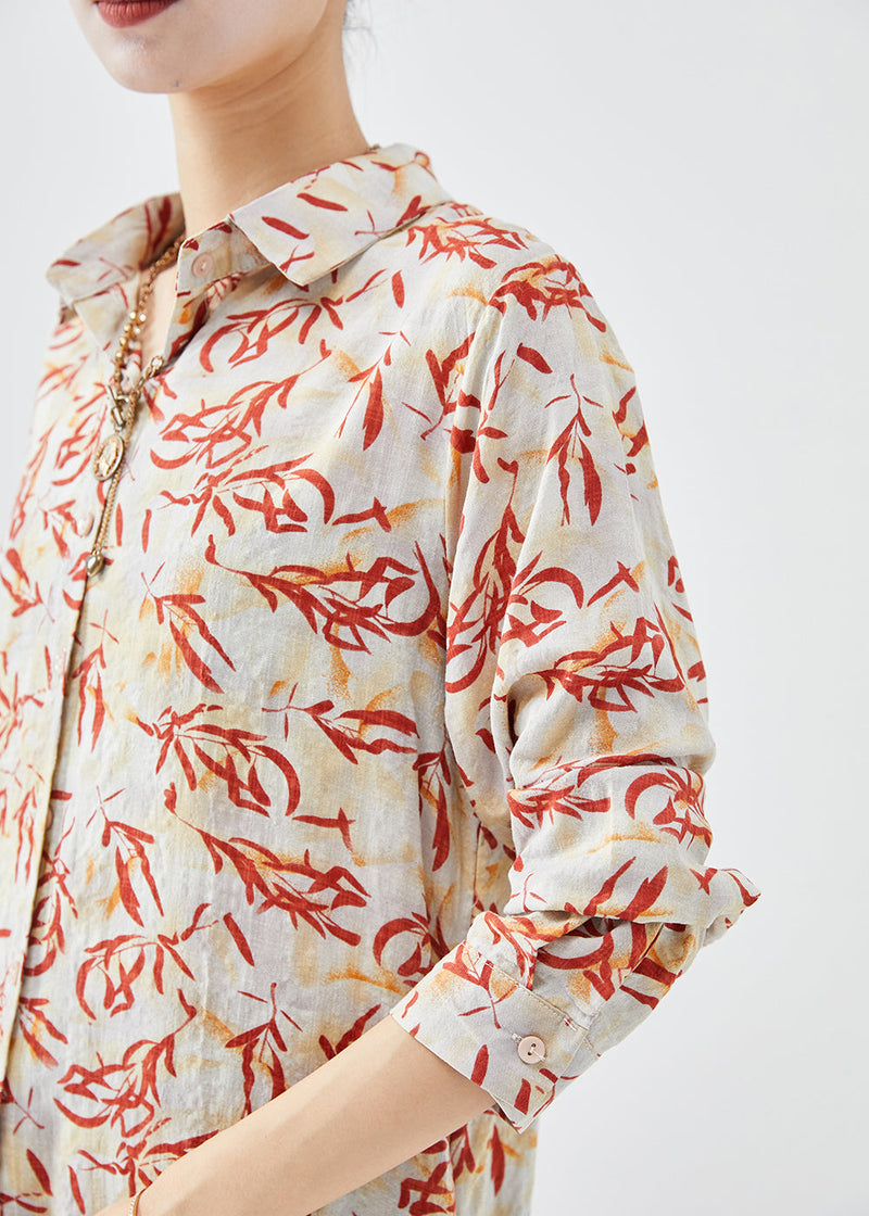 Apricot Print Cotton Shirt Dress Fall