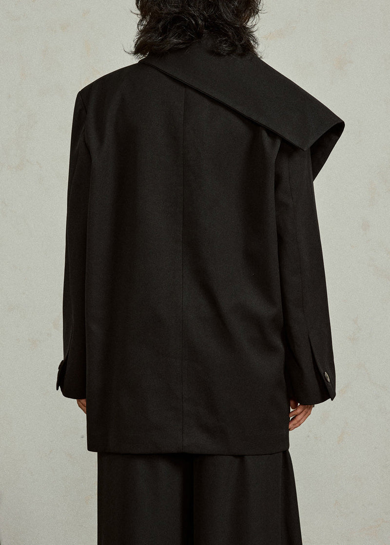 Black Notched Button Coats Long Sleeve