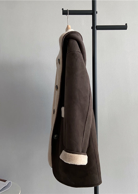 Chocolate Button Woolen Hoodie Coat Wear on Both Sides Winter