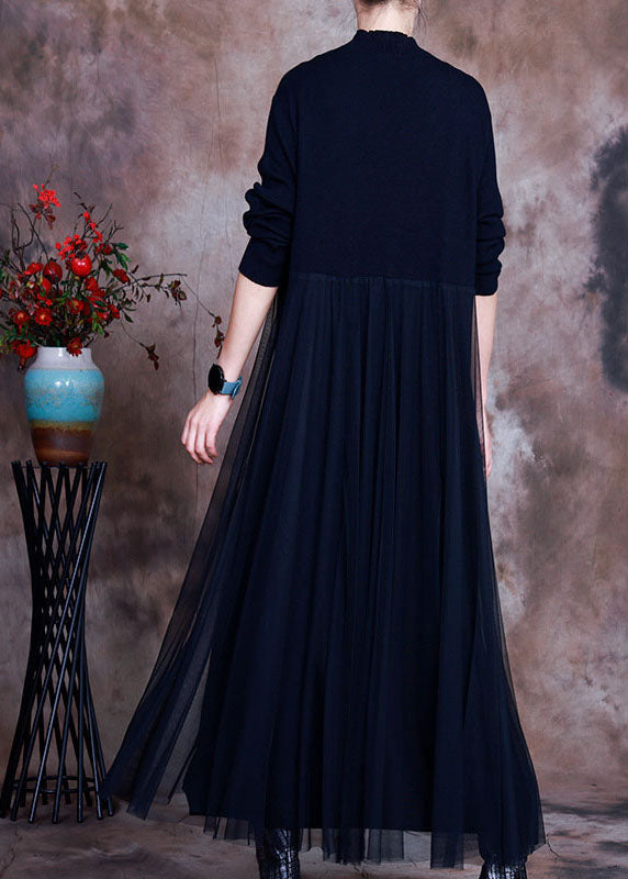 Black Tulle Patchwork Knit Dress Spring
