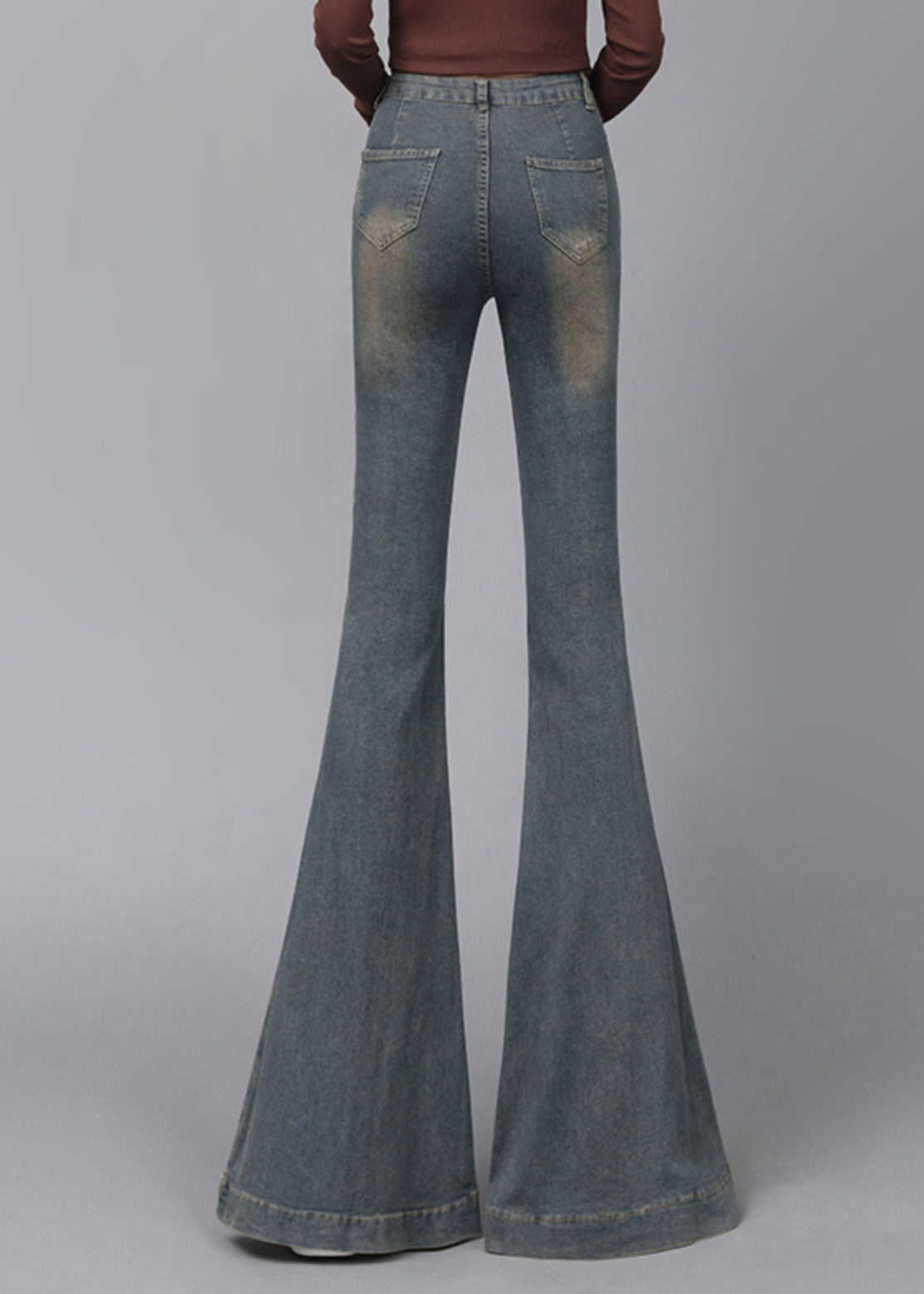 Navy High Waist With Pockets Denim Flare Bottoms Spring