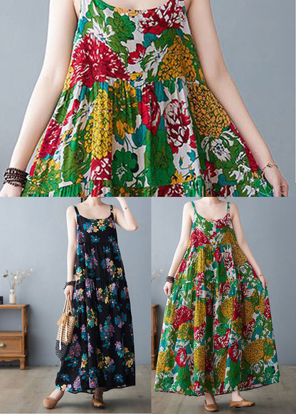 Green Print Exra Large Hem Cotton Beach Dresses Summer
