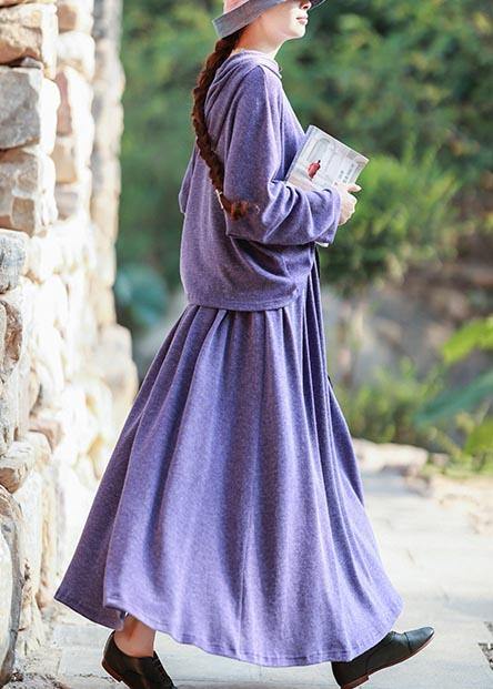 Knitted Skirt New Long Sleeve Knitted Sweater Purple Suit for