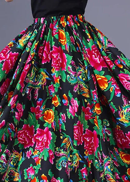 New Red Print Elastic Waist Chiffon Maxi Skirts Summer