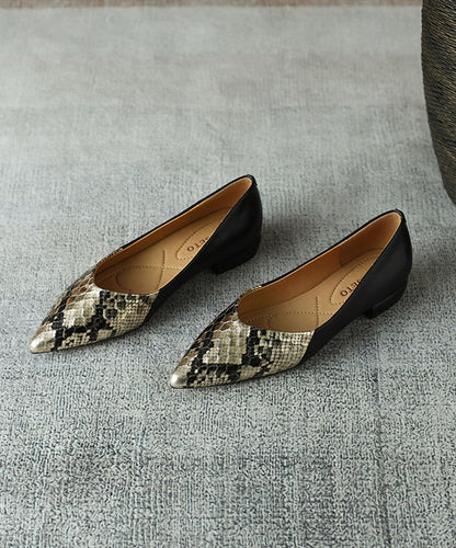 Black Flat Shoes for Sheepskin Splicing Pointed Toe