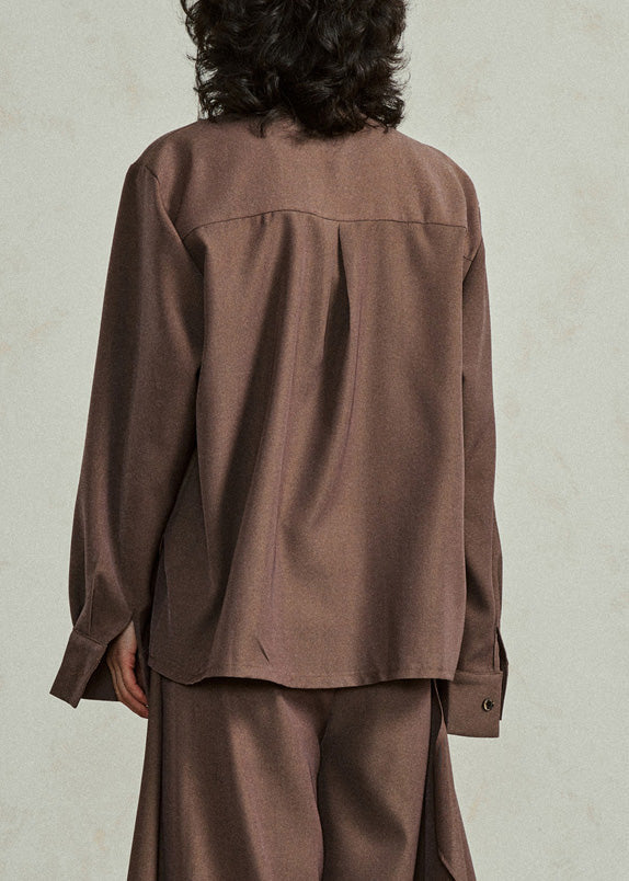 Fine Coffee Asymmetrical Button Shirt Lantern Sleeve Spring