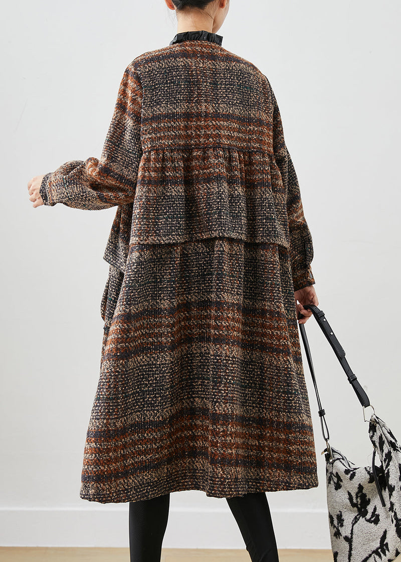 Brown Ruffled Pockets Thick Cotton Coats Winter