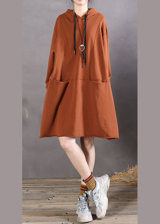 Art Caramel Asymmetrical Pockets Cotton Sweatshirts Dress Spring