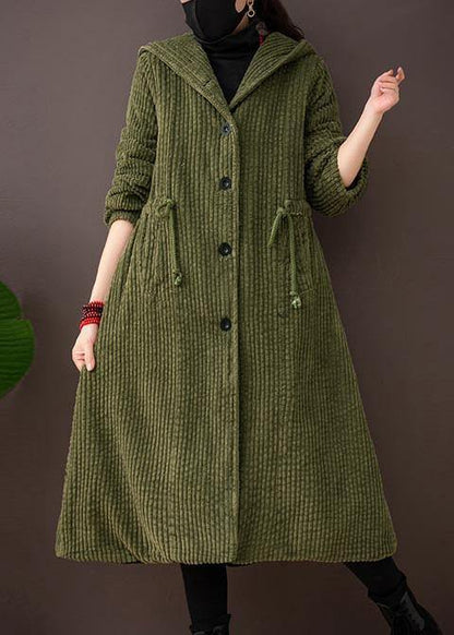 Art Hooded Drawstring Clothes for Green Tunic Coats