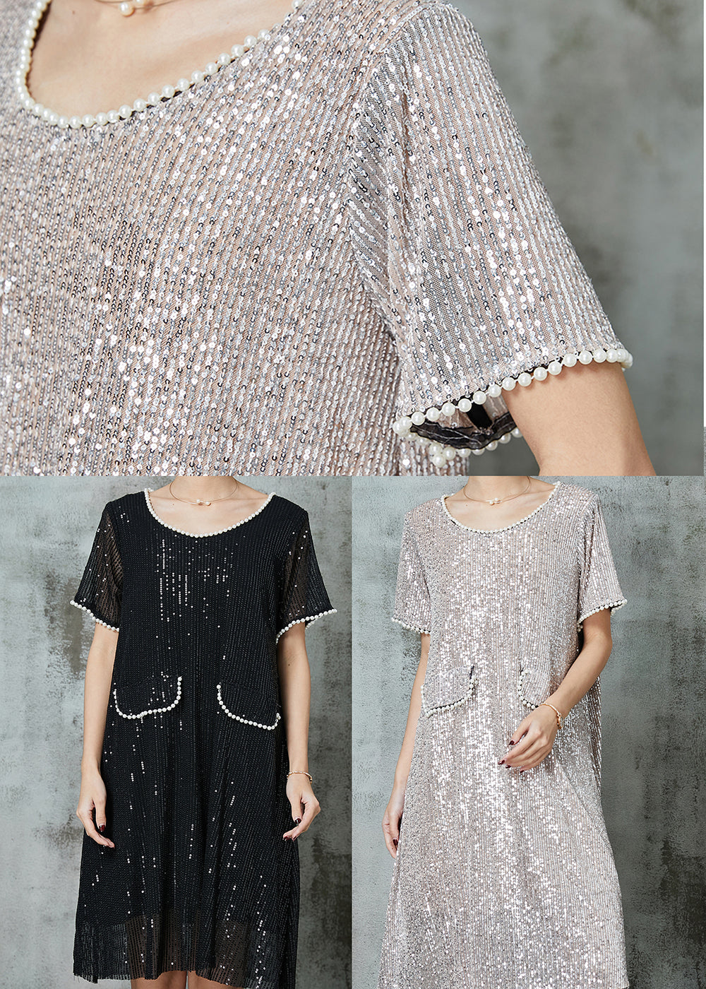 Classy Black Sequins Nail Bead Dance Dress Summer