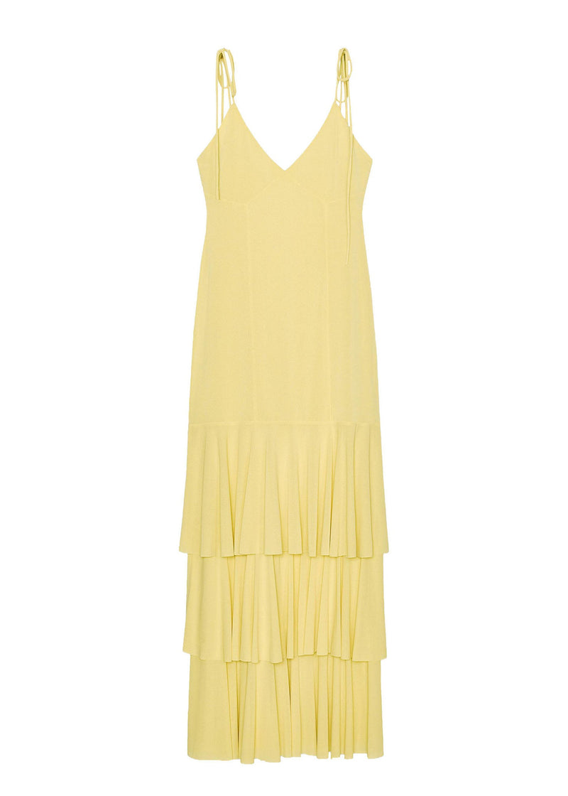 Yellow Ruffled Patchwork Chiffon Spaghetti Strap Dress Summer