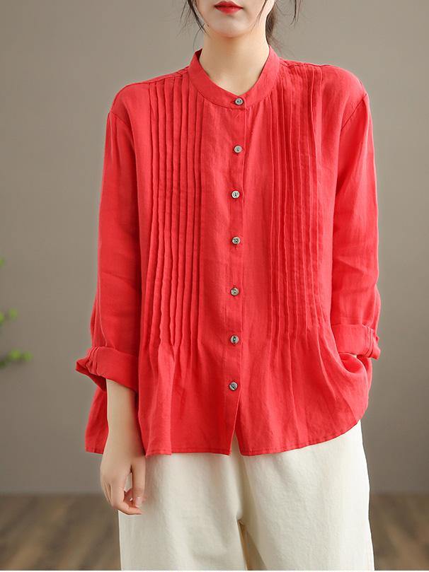 Organic Blue Spring Linen Shirt Tunics Cotton Blouse