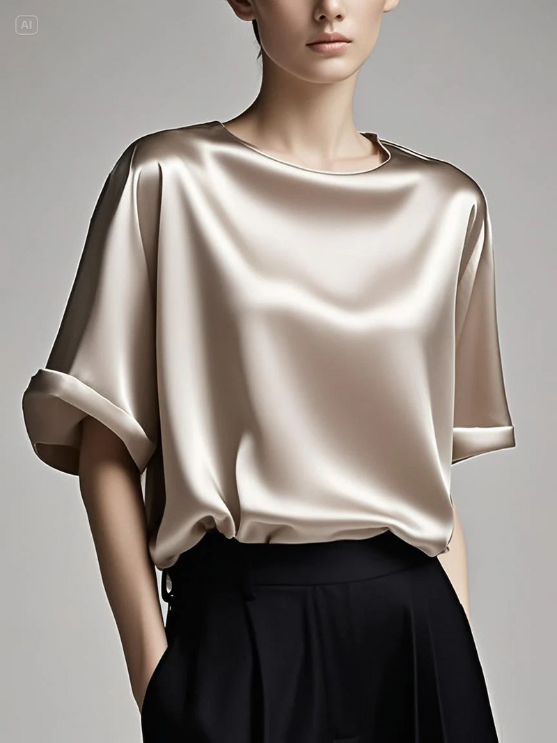 Fitted Pink Patchwork Silk Top Summer Short Sleeve