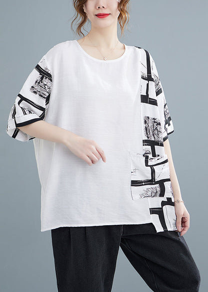 French White O-neck Cotton Beach Tanks Short Sleeve