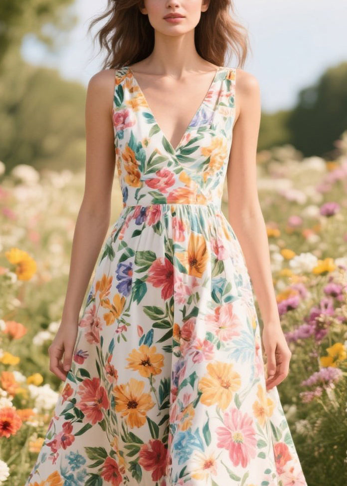 Flower Print Exra Large Hem Chiffon Cami Dress Summer