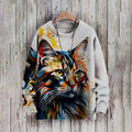 Retro Cool Cat Print Casual Knitted Pullover Sweate elevenforest