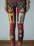 Comstylish Retro Cat Pattern Women's Knitted Tight-fitting Leggings