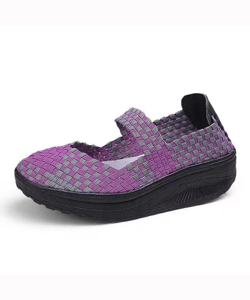 Purple Comfortable Knit Fabric Splicing Wedge Shoes Soofairy Shoes-20251