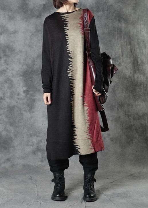 Boutique Black O-neck Patchwork Fall Knitwear Dress