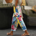 Women's Vintage Floral Patchwork Cotton And Linen Casual Pants artswardrobe