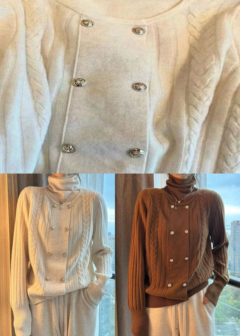 Diy Chocolate Turtle Neck Patchwork Thick Knit Knitted Tops Winter