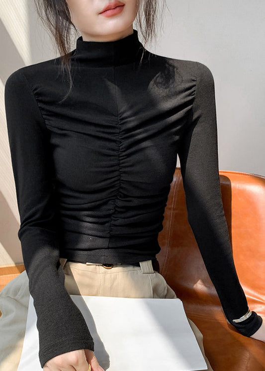 Black Turtleneck Patchwork Top Fall