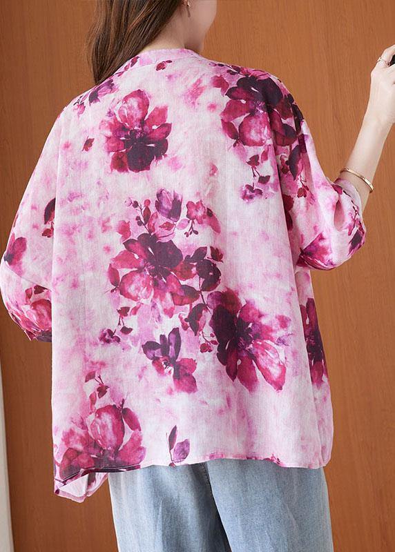 Pink Print Short Sleeve Summer Cotton Shirt Top